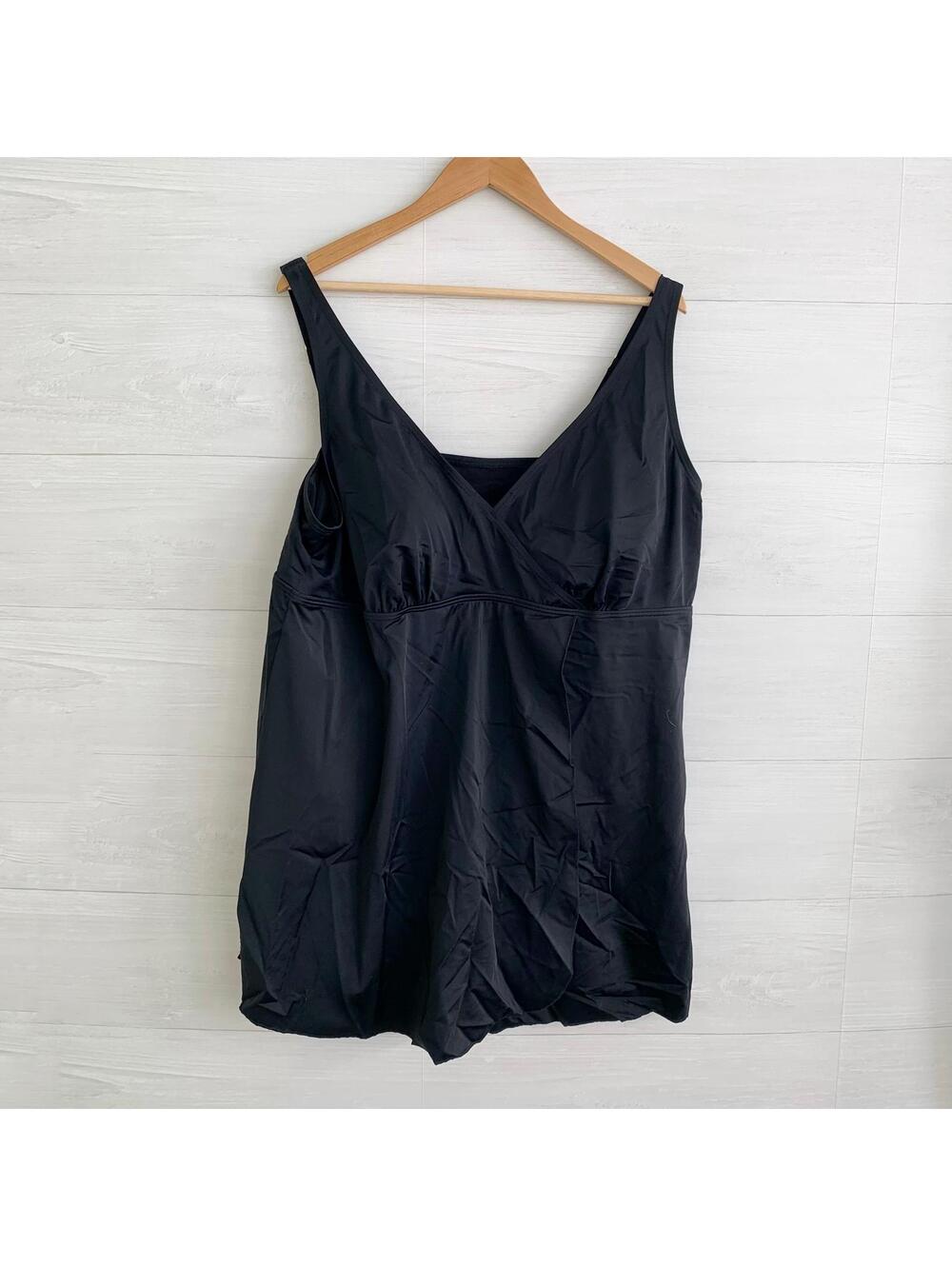 NWT Swimsuits For All Black Wrap Swimdress Size 28 Plus Padded Adjustable Straps